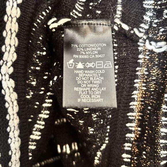 NIC+ZOE Sweater Top Petite Medium Black White Knit Stripe Pullover Linen Blend - Picture 8 of 9